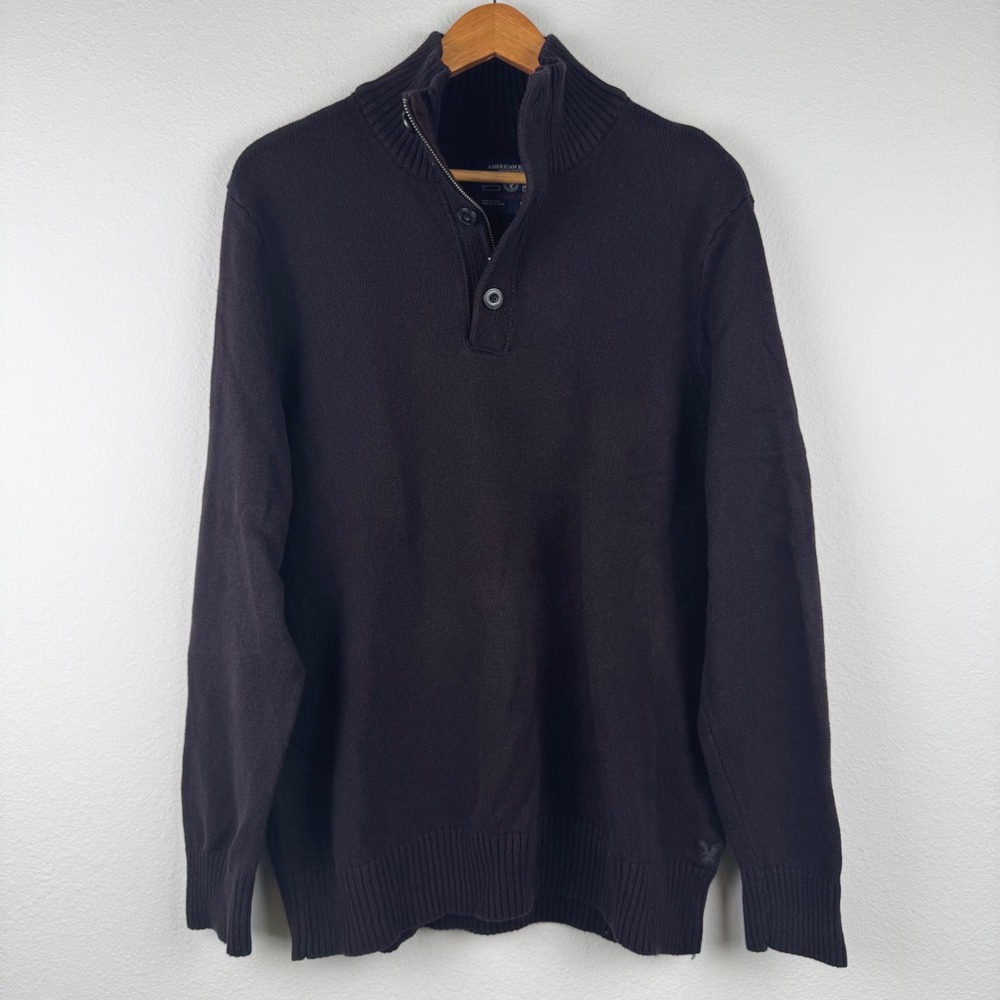 American Eagle Sweater Mens XXL Burgundy Excellent Quarter Zip Button Cotton